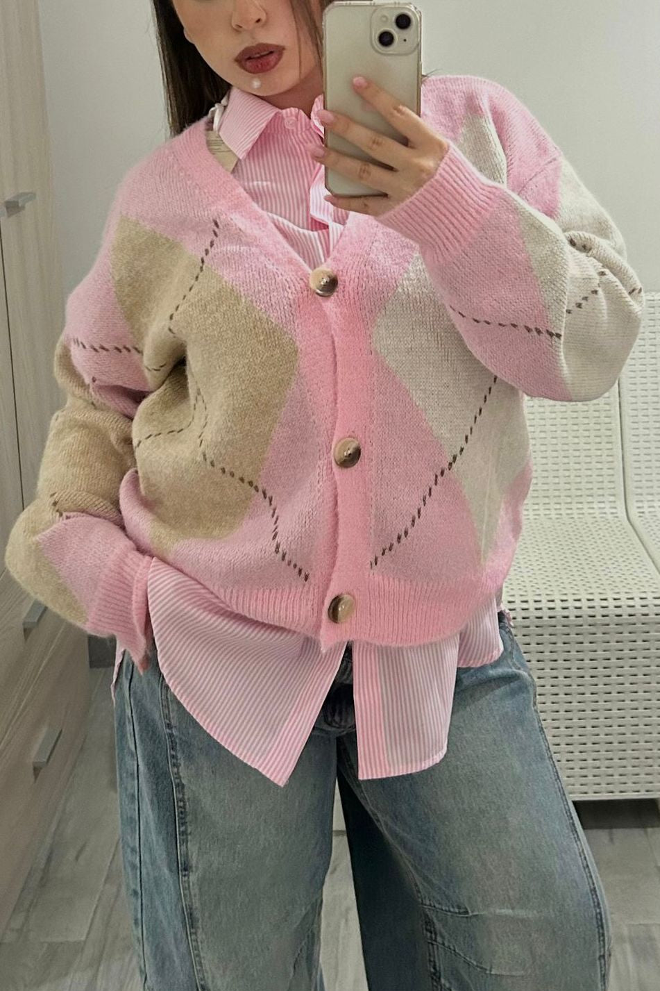 Cardigan Pink Argyle